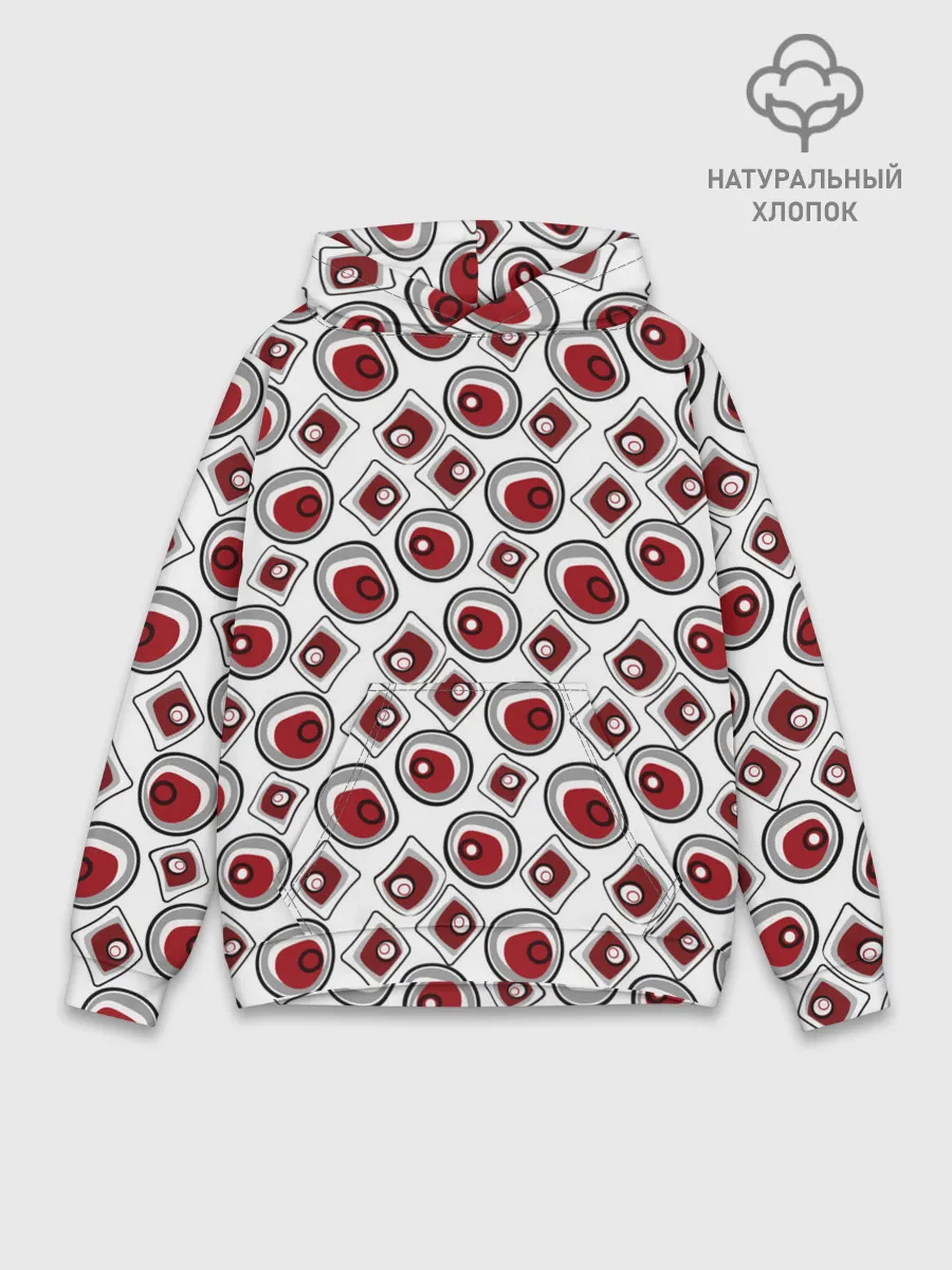 Худи мужской база хлопок / Красно черный узор на белом