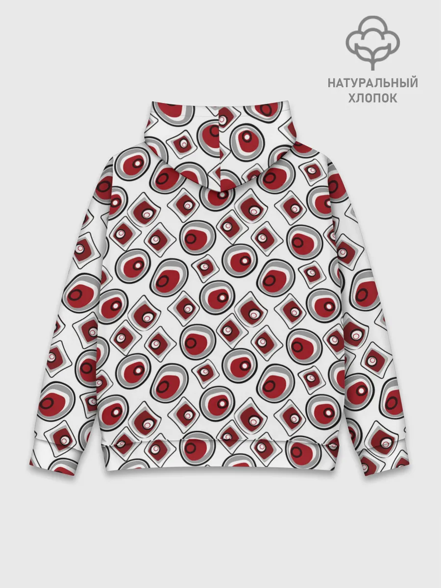 Худи мужской база хлопок / Красно черный узор на белом