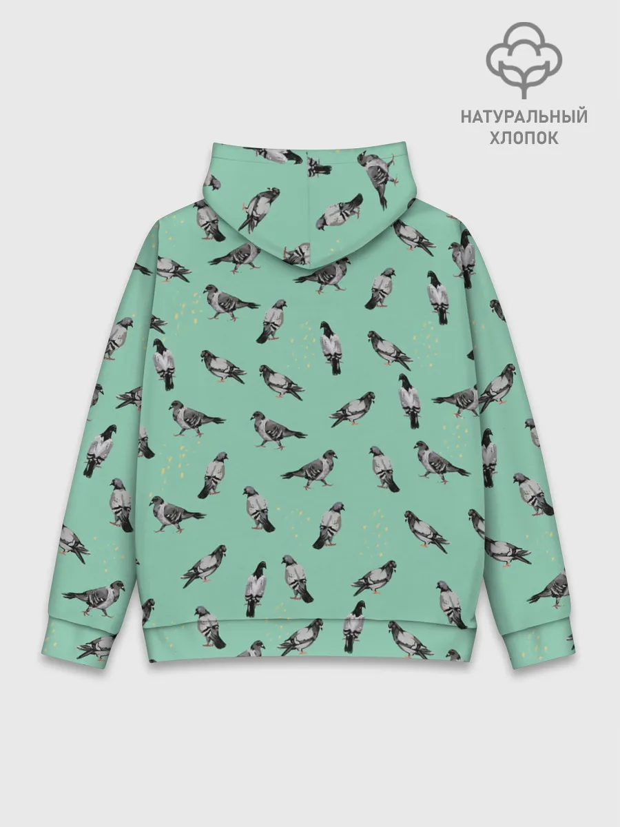 Худи мужской база хлопок / Голуби на зеленом