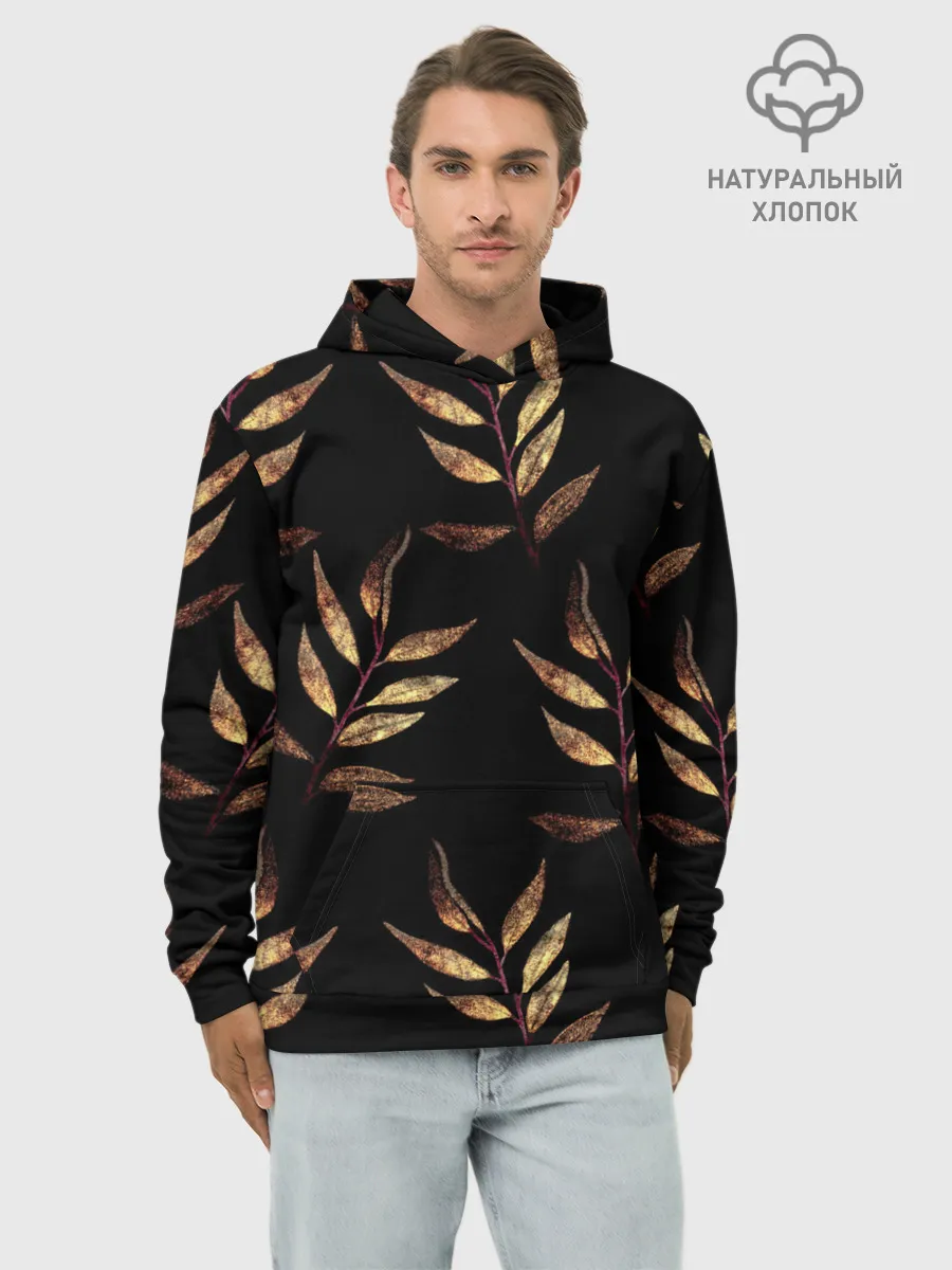 Худи мужской база хлопок / Золотисто-красные листья
