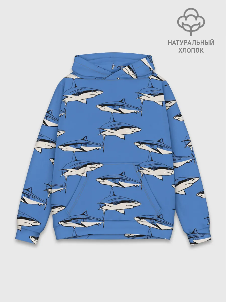 Худи мужской база хлопок / Акулы Паттерн