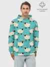 Худи мужской база хлопок / Овечки паттерн на бирюзовом