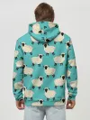 Худи мужской база хлопок / Овечки паттерн на бирюзовом