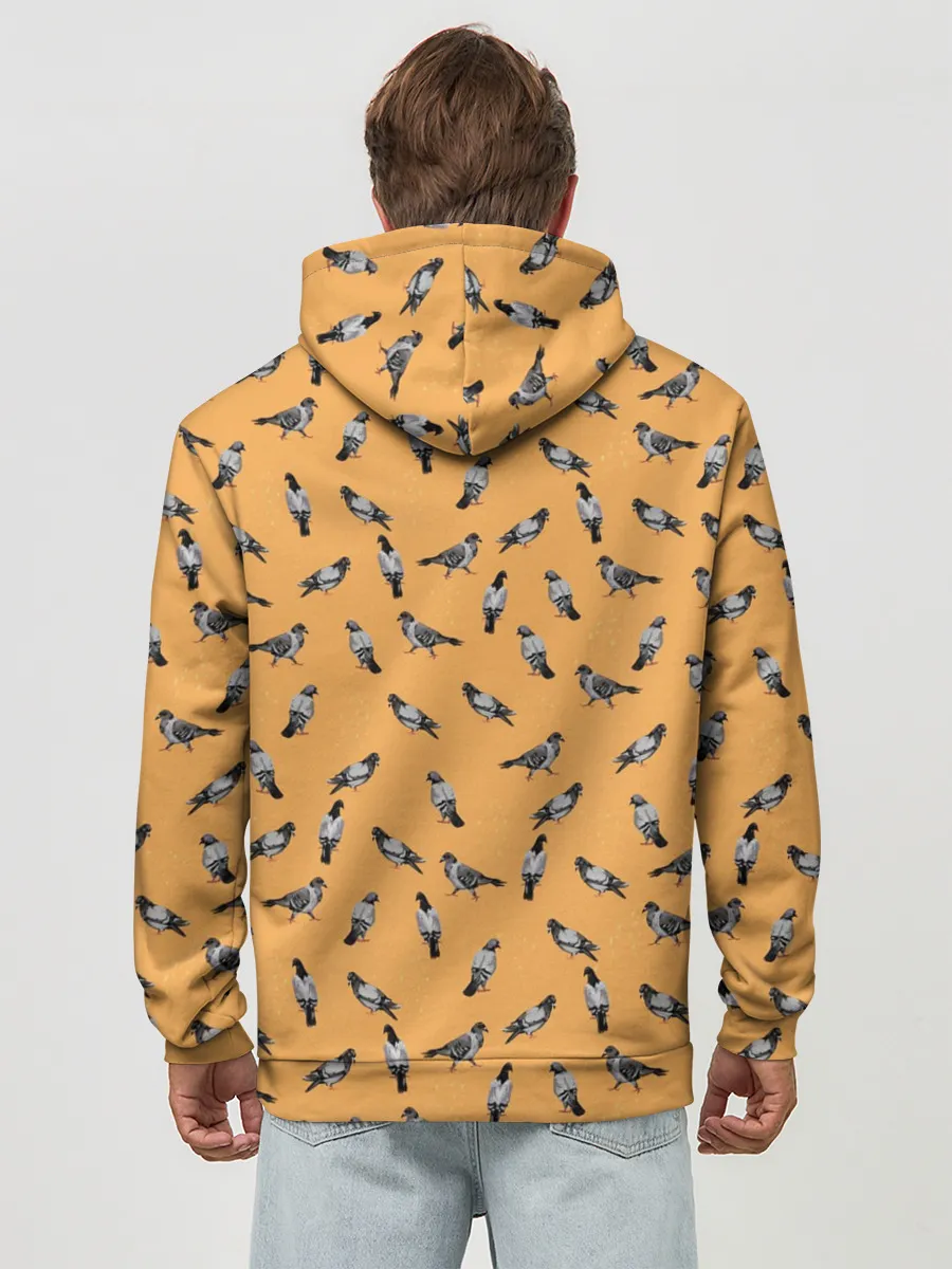 Худи мужской база хлопок / Голуби паттерн на желтом