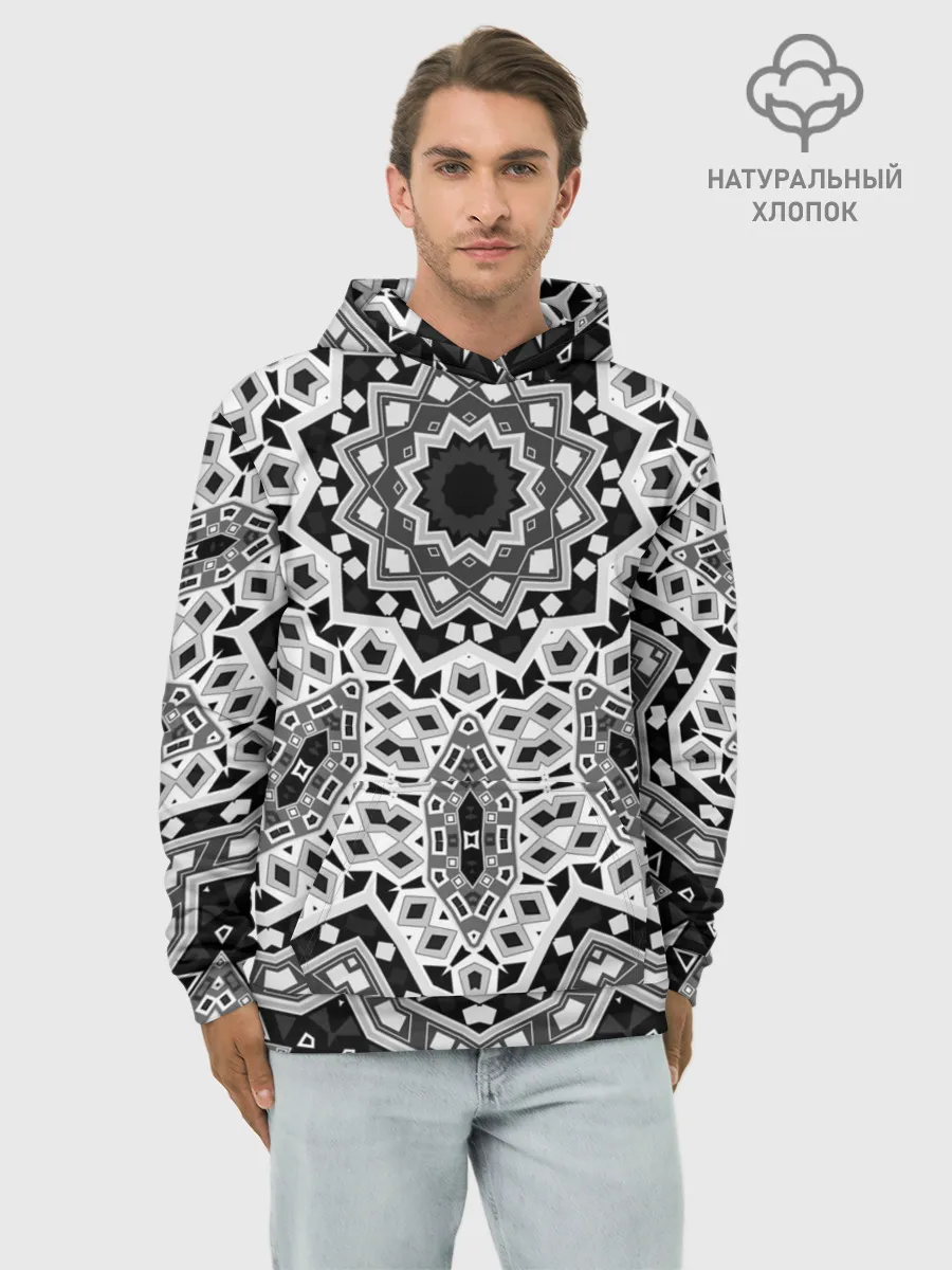 Худи мужской база хлопок / Черно-белый орнамент