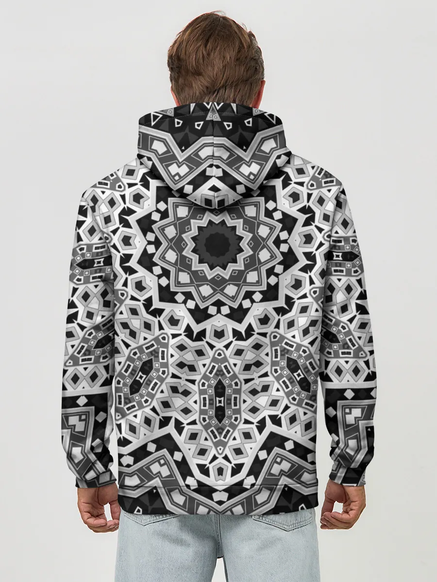 Худи мужской база хлопок / Черно-белый орнамент