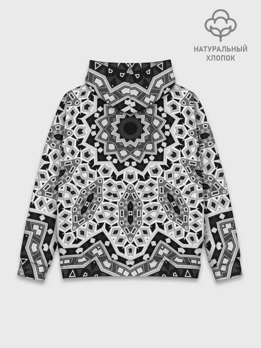 Худи мужской база хлопок / Черно-белый орнамент