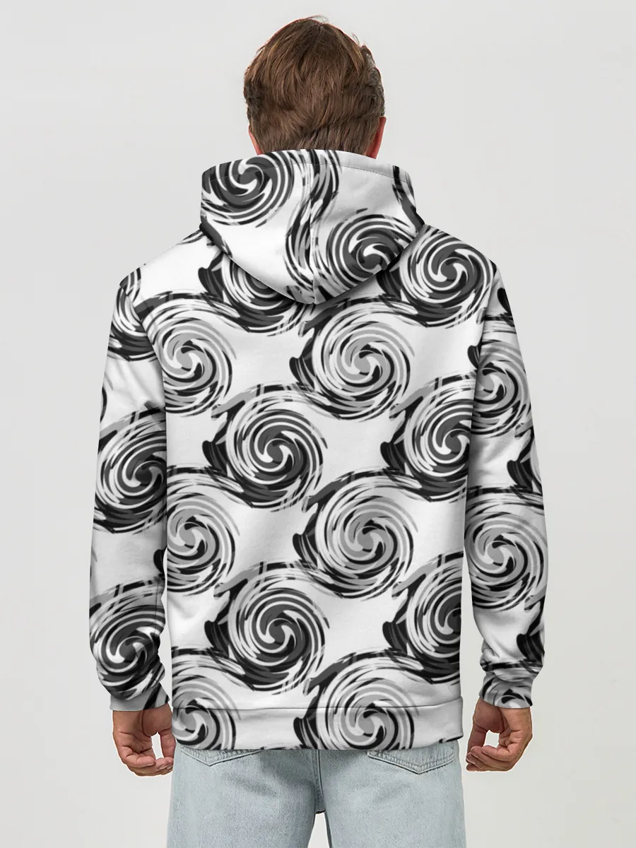 Худи мужской база хлопок / Черно-белый абстрактный узор