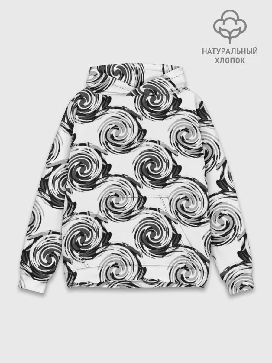 Худи мужской база хлопок / Черно-белый абстрактный узор