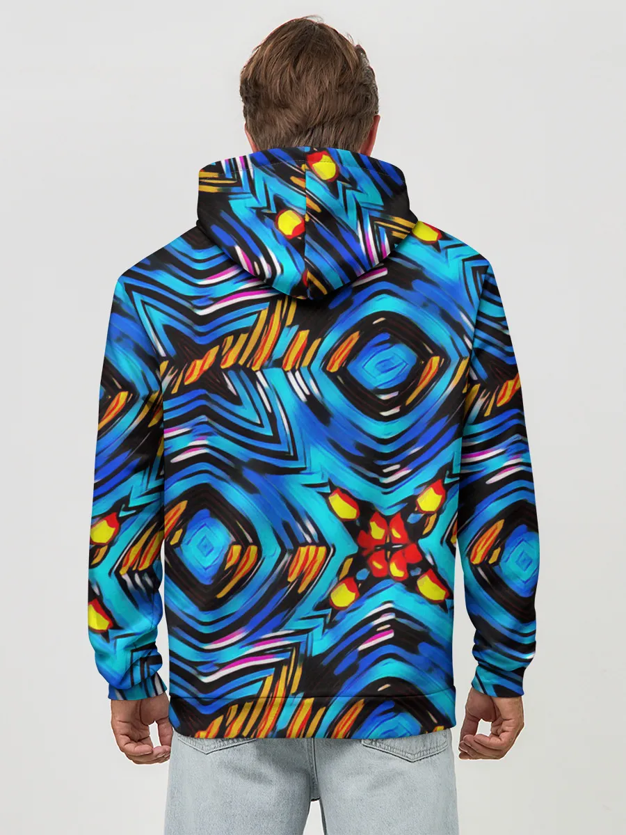 Худи мужской база хлопок / Желто-синий абстрактный узор