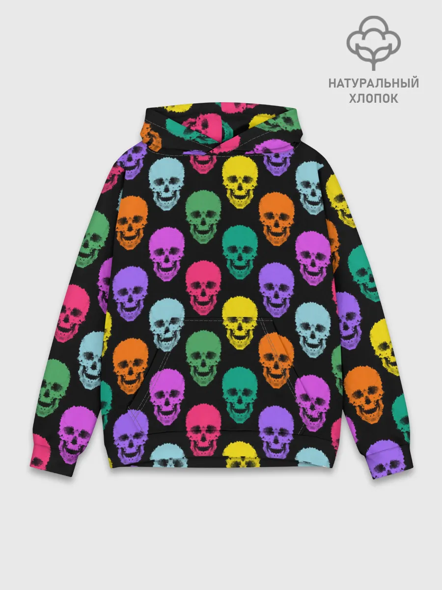 Худи мужской база хлопок / Разноцветные черепа . Готика