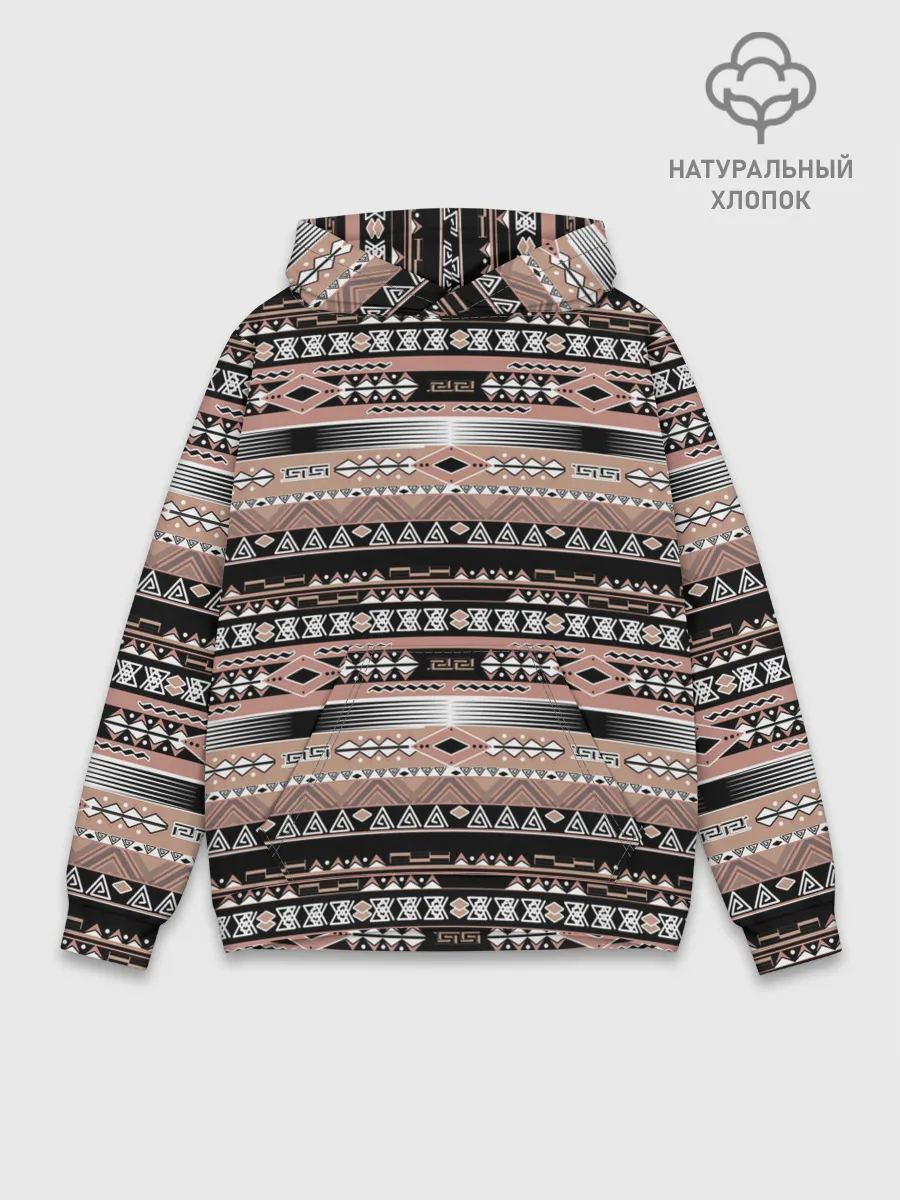 Худи мужской база хлопок / Полосатый этнический орнамент
