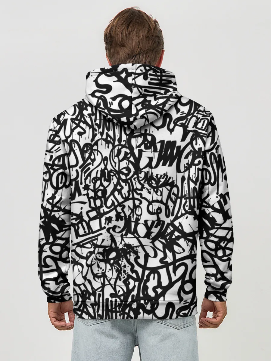 Худи мужской база хлопок / Graffiti black on white