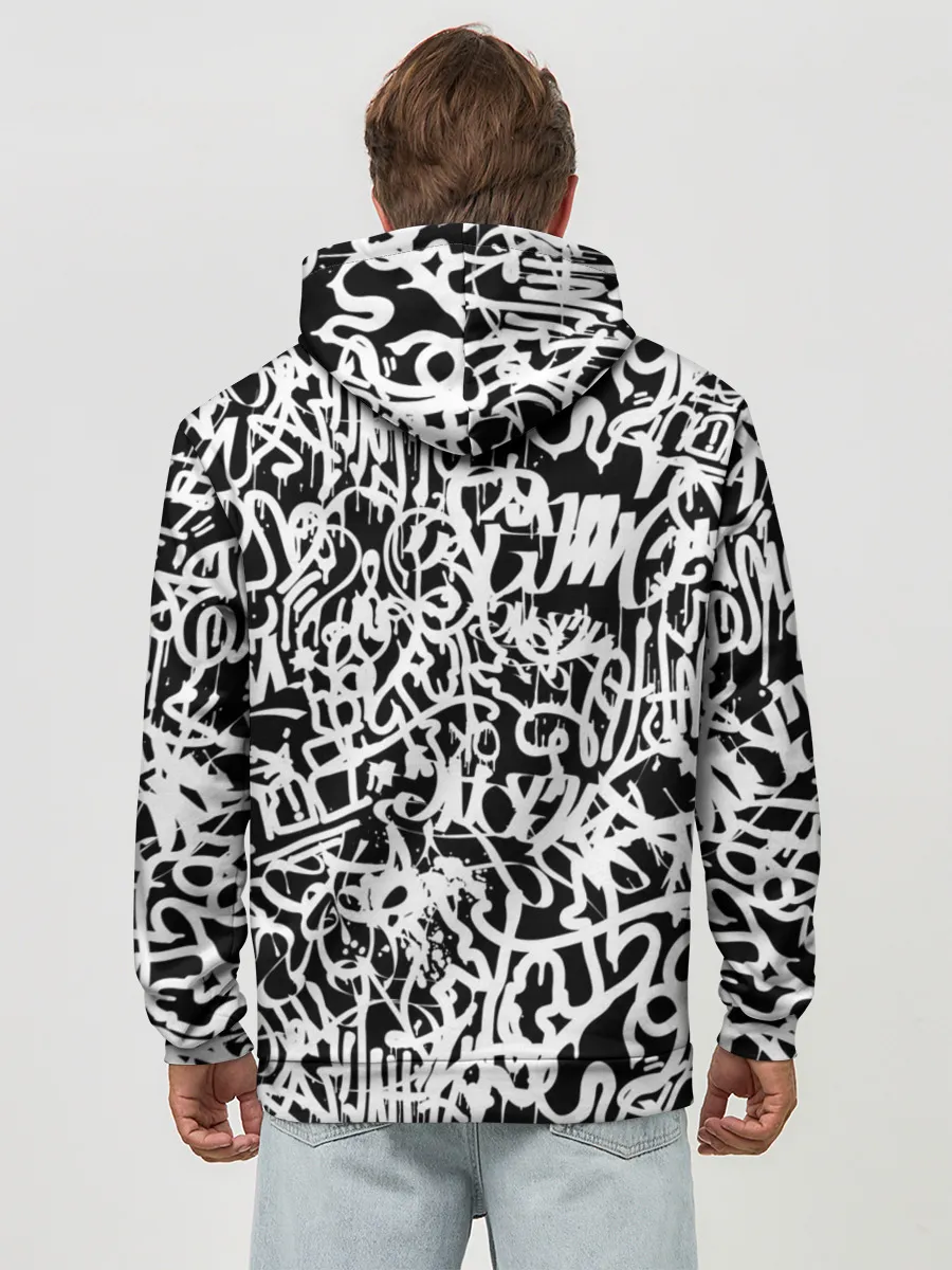 Худи мужской база хлопок / Graffiti white on black