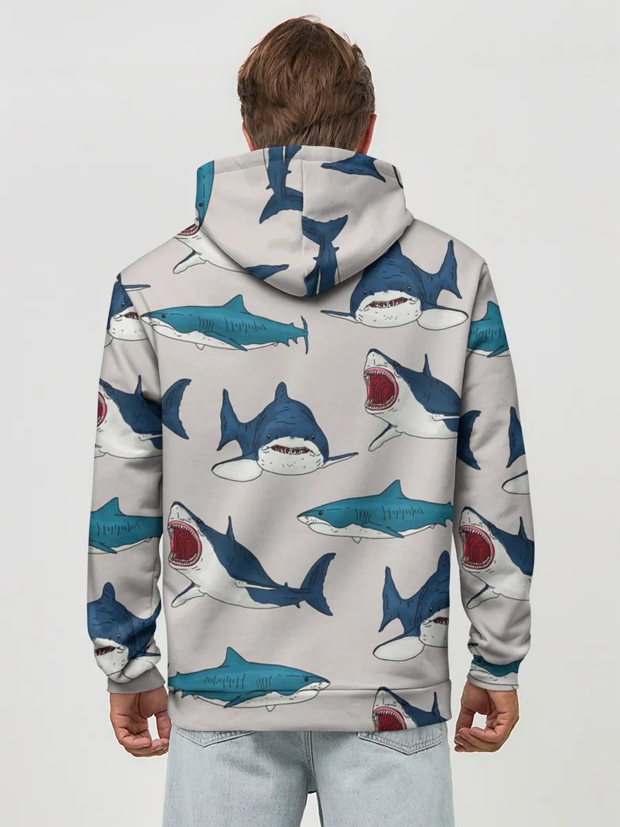 Худи мужской база хлопок / Кровожадные акулы паттерн