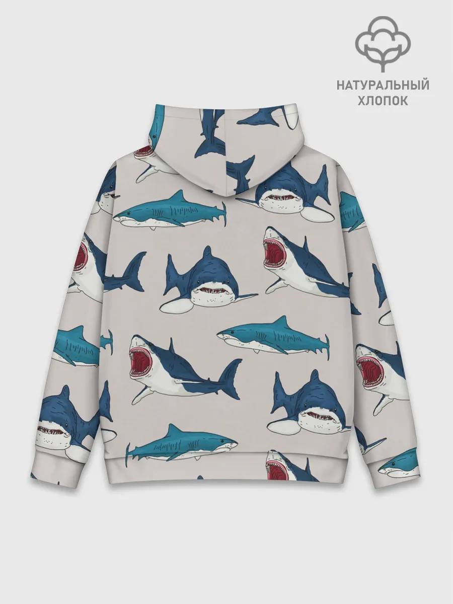 Худи мужской база хлопок / Кровожадные акулы паттерн