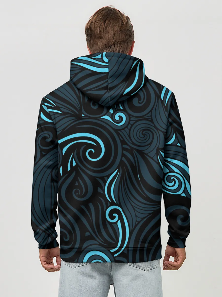 Худи мужской база хлопок / Лазурные листья