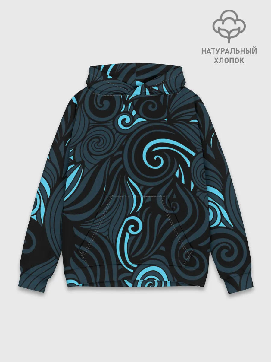 Худи мужской база хлопок / Лазурные листья