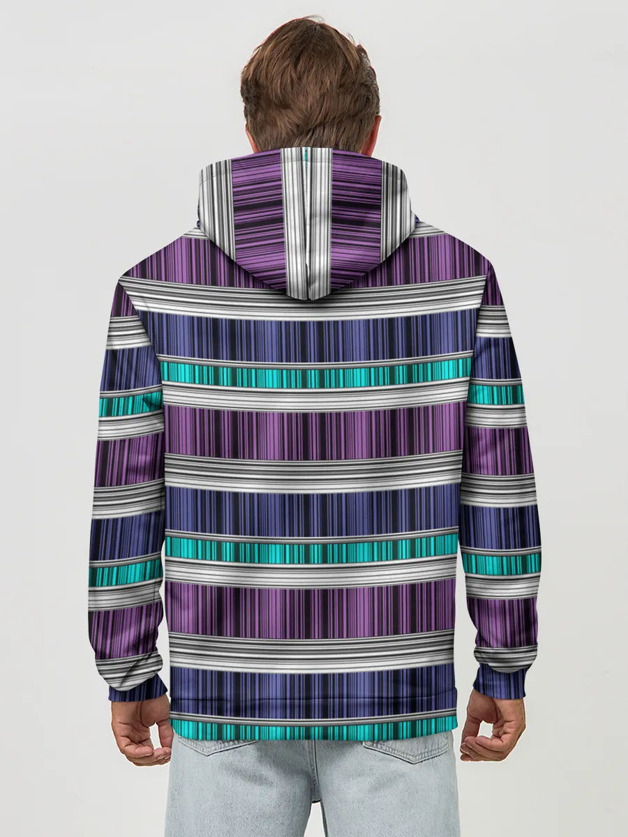 Худи мужской база хлопок / Бирюзово-сиреневый полосатый