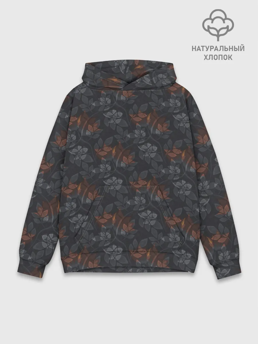 Худи мужской база хлопок / Серо-коричневый цветочный узор