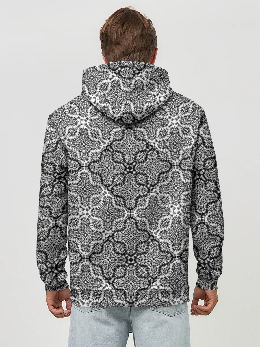 Худи мужской база хлопок / Черно-белый орнамент