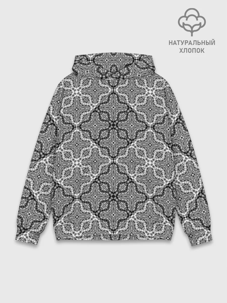 Худи мужской база хлопок / Черно-белый орнамент