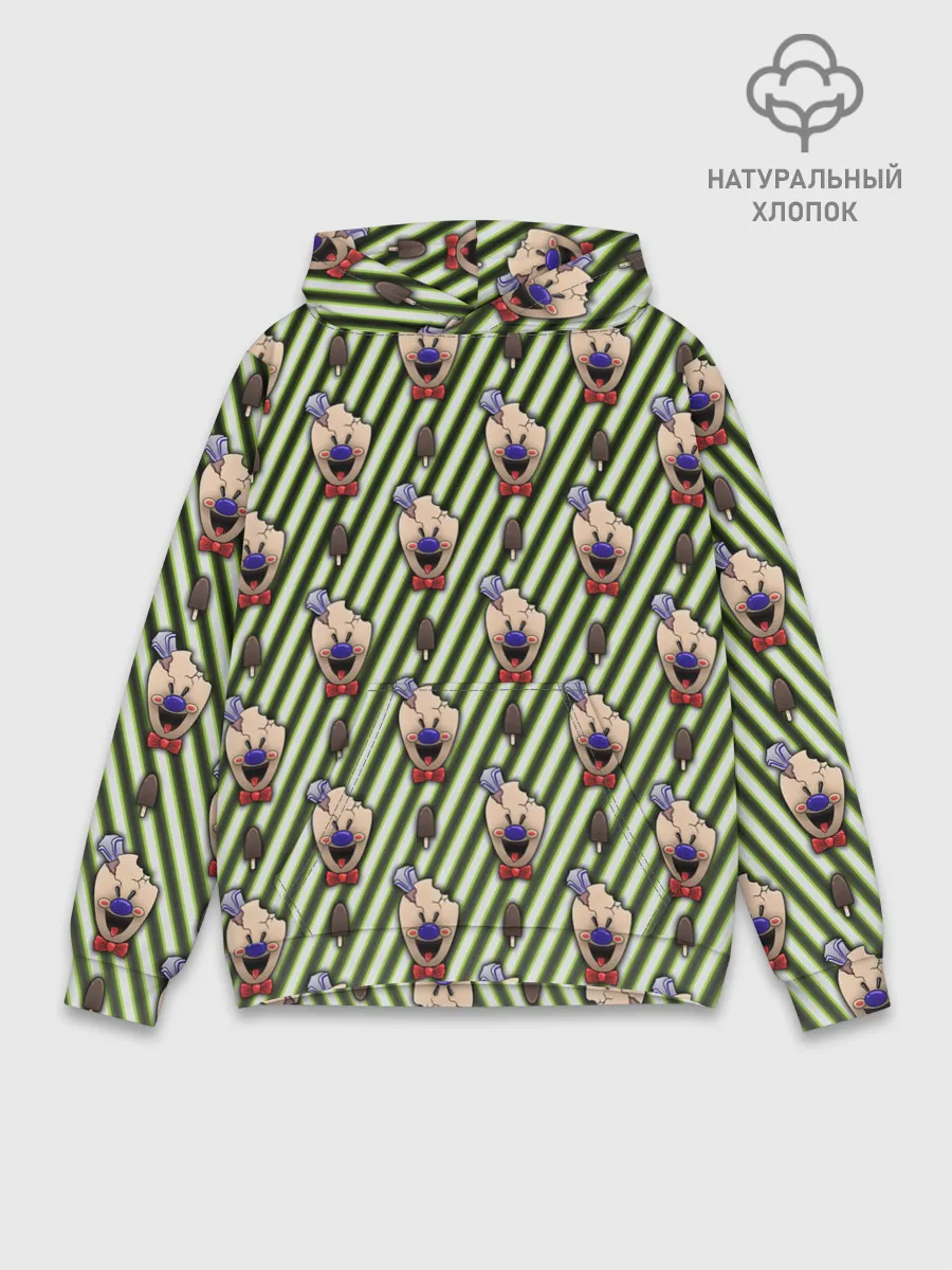 Худи мужской база хлопок / ICE SCREAM зеленый паттерн