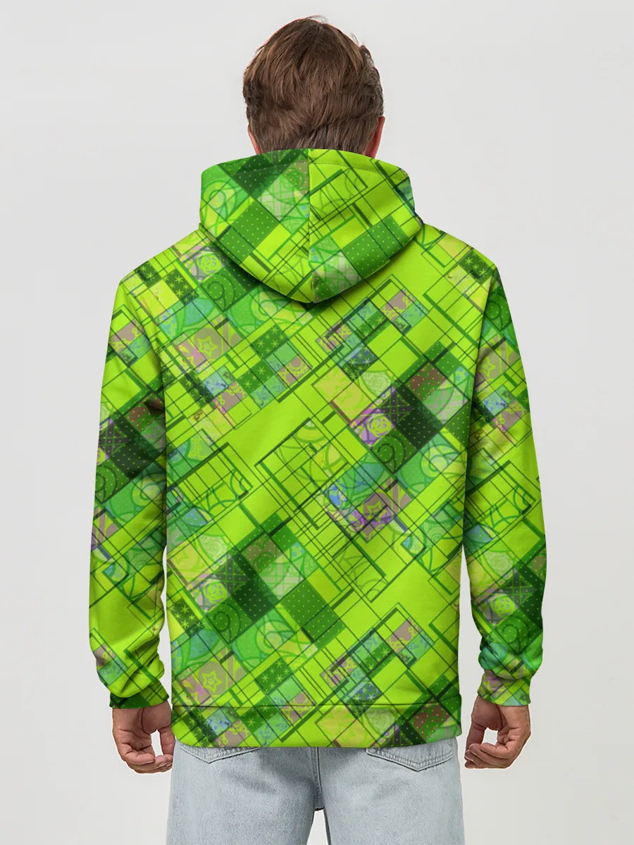 Худи мужской база хлопок / Ярко-зеленый абстрактный узор
