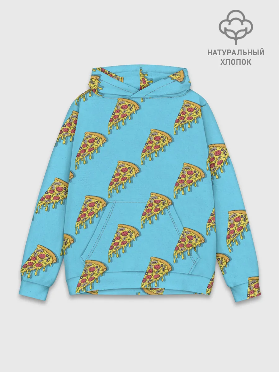 Худи мужской база хлопок / Пицца паттерн на голубом