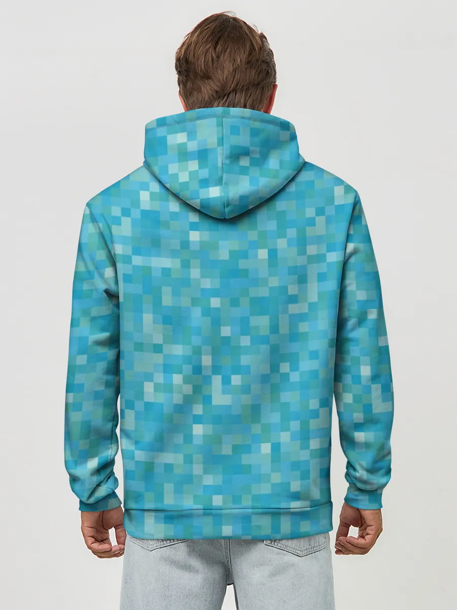 Худи мужской база хлопок / Бирюзовая пиксель абстракция