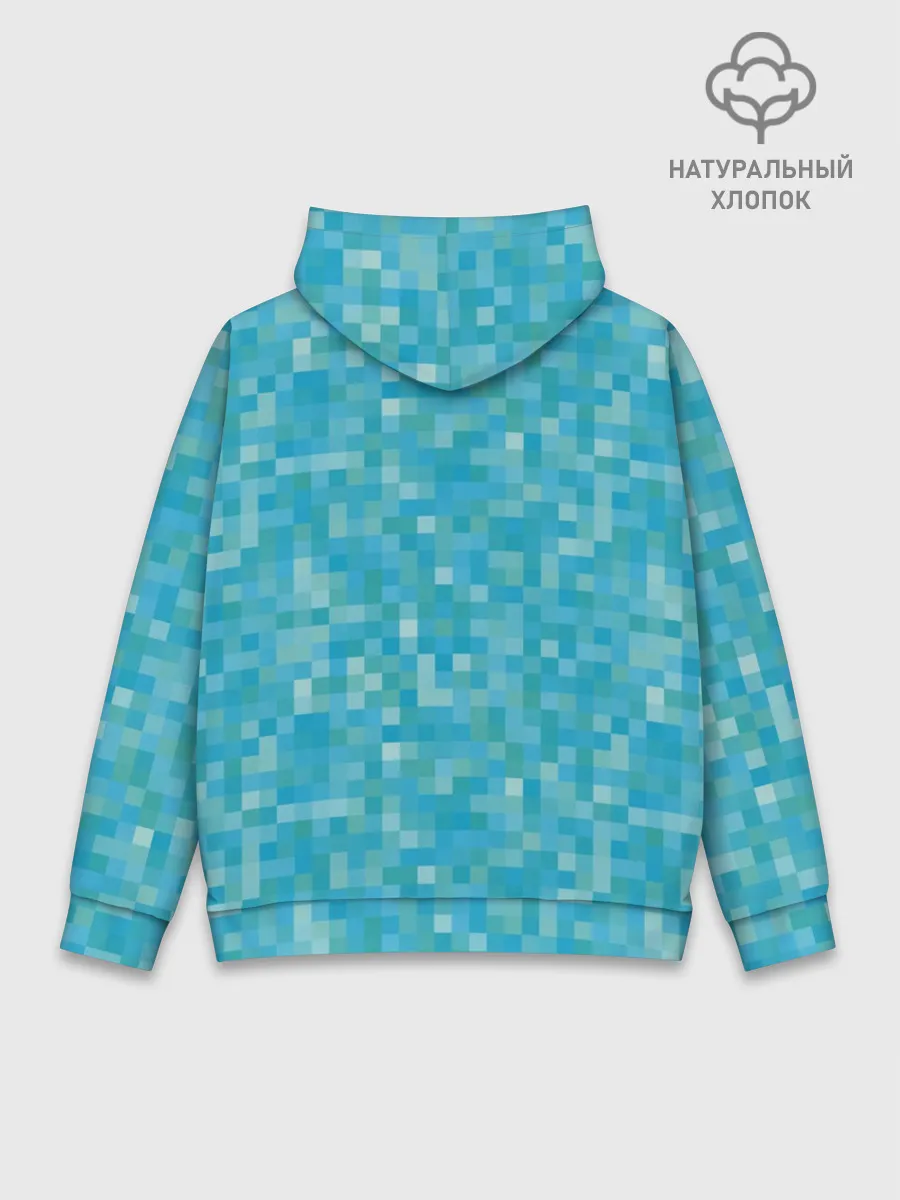 Худи мужской база хлопок / Бирюзовая пиксель абстракция
