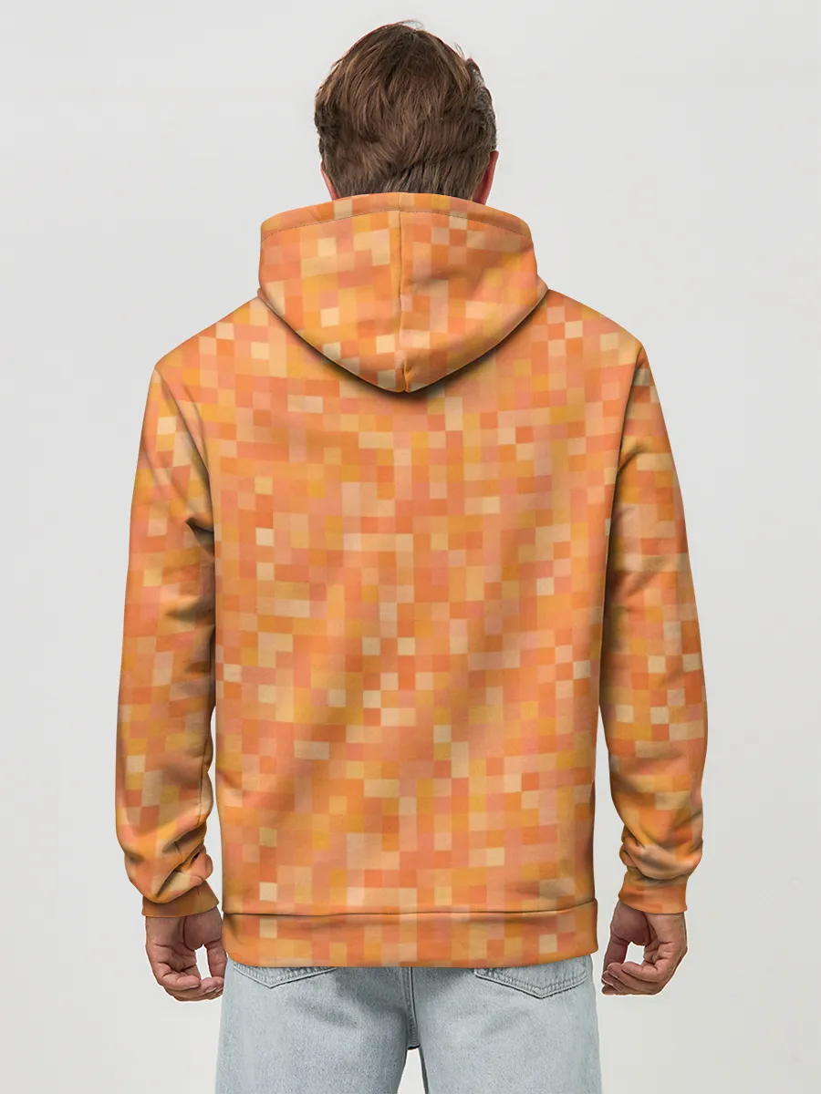Худи мужской база хлопок / Оранжевая пиксель абстракция