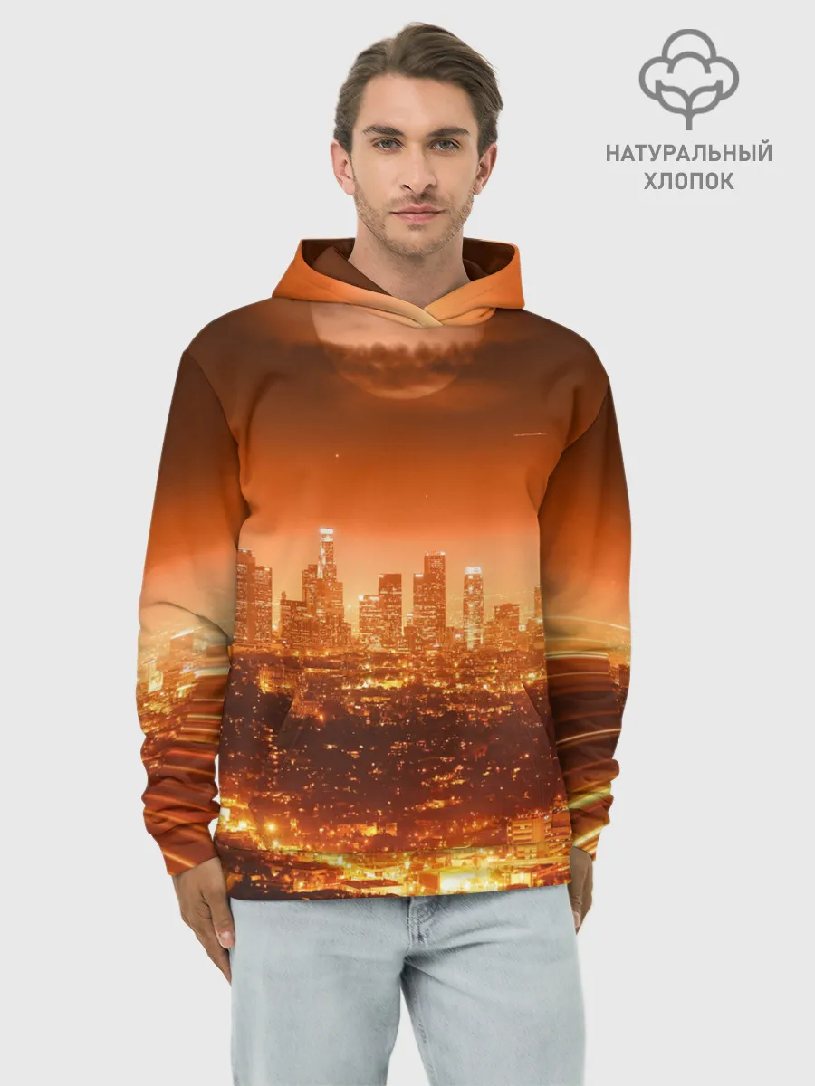 Худи мужской база хлопок / Закат в Нью Йорке
