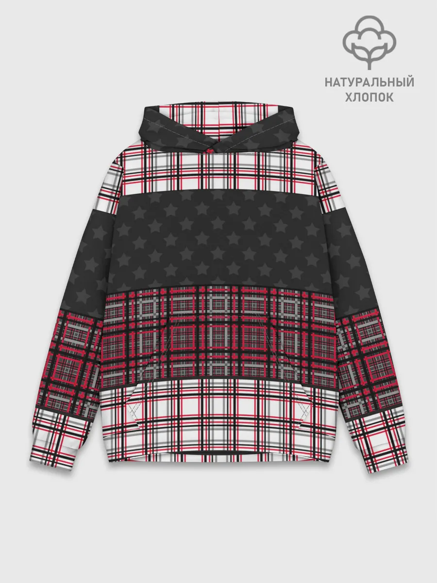 Худи мужской база хлопок / Комбинированный красно-серый