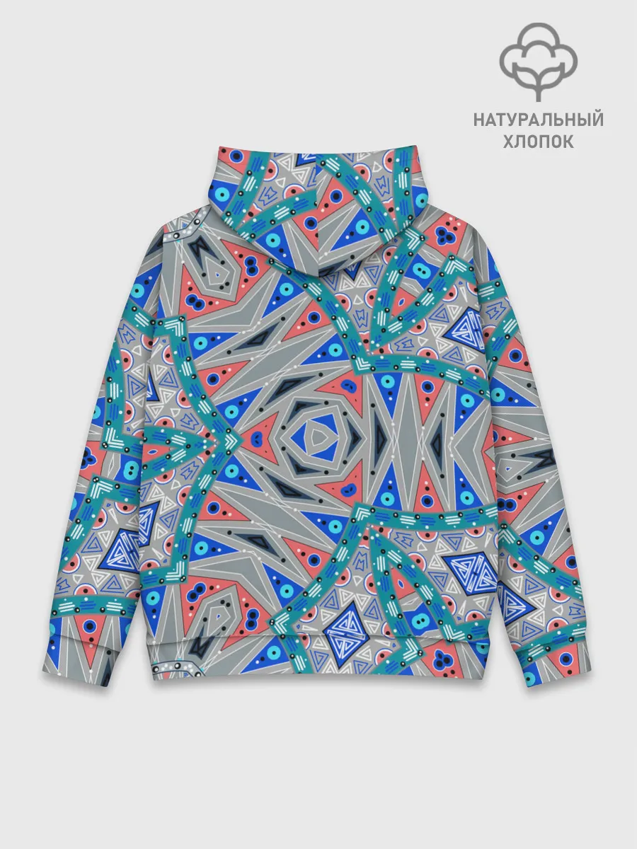 Худи мужской база хлопок / Серо-синий абстрактный узор