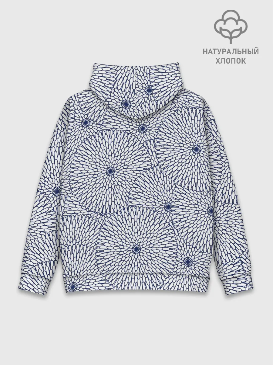 Худи мужской база хлопок / БЕЛЫЕ ХРИЗАНТЕМЫ | ПАТТЕРН