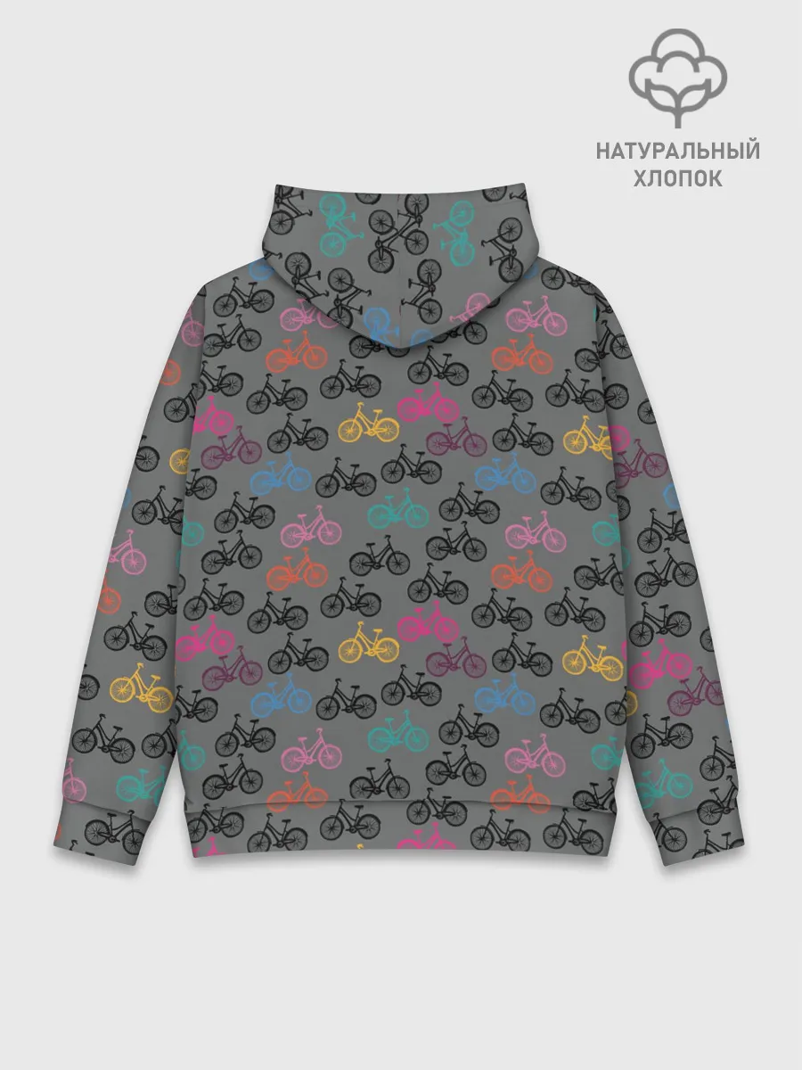 Худи мужской база хлопок / Цветные велосипеды паттерн