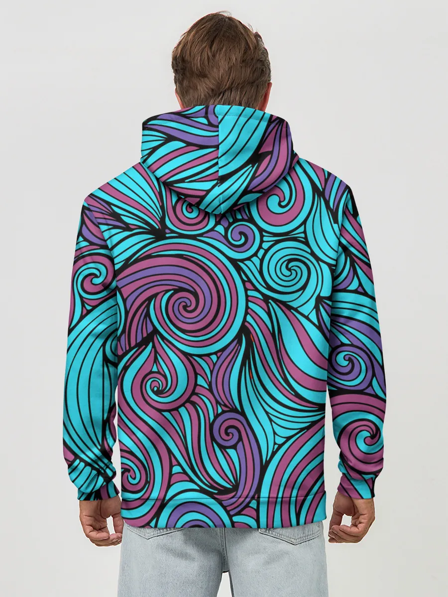 Худи мужской база хлопок / Синие листья