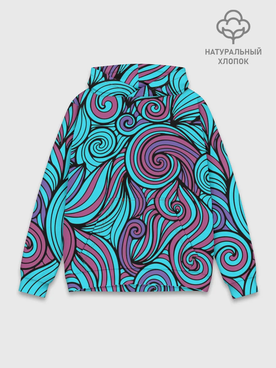 Худи мужской база хлопок / Синие листья