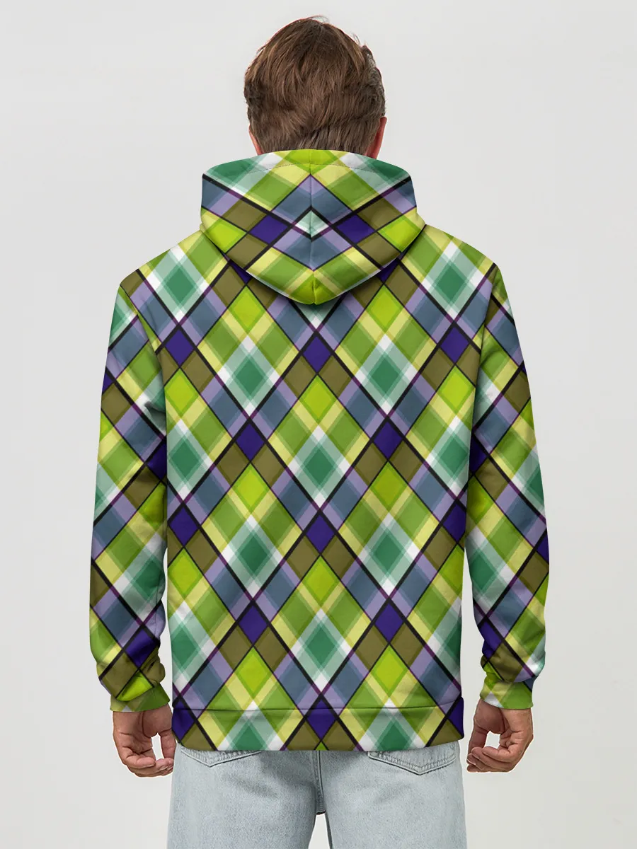 Худи мужской база хлопок / Крупный клетчатый косой узор