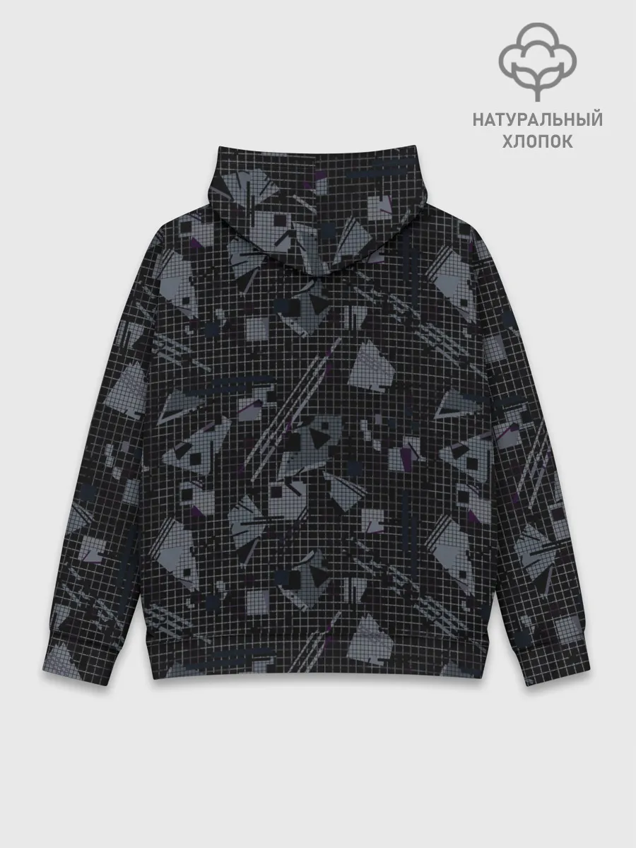 Худи мужской база хлопок / Темный серый узор мемфис