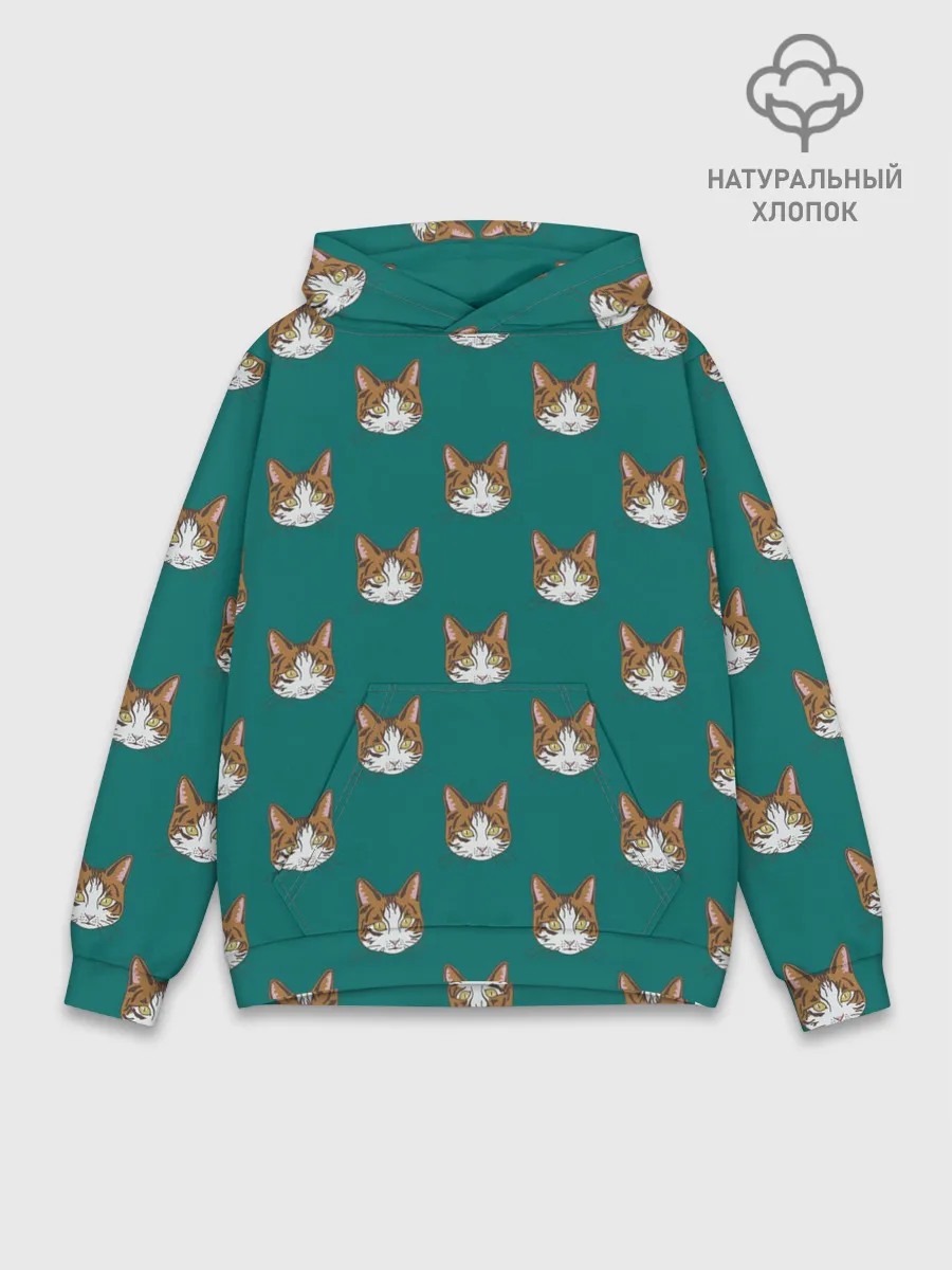 Худи мужской база хлопок / Рыжий кот паттерн