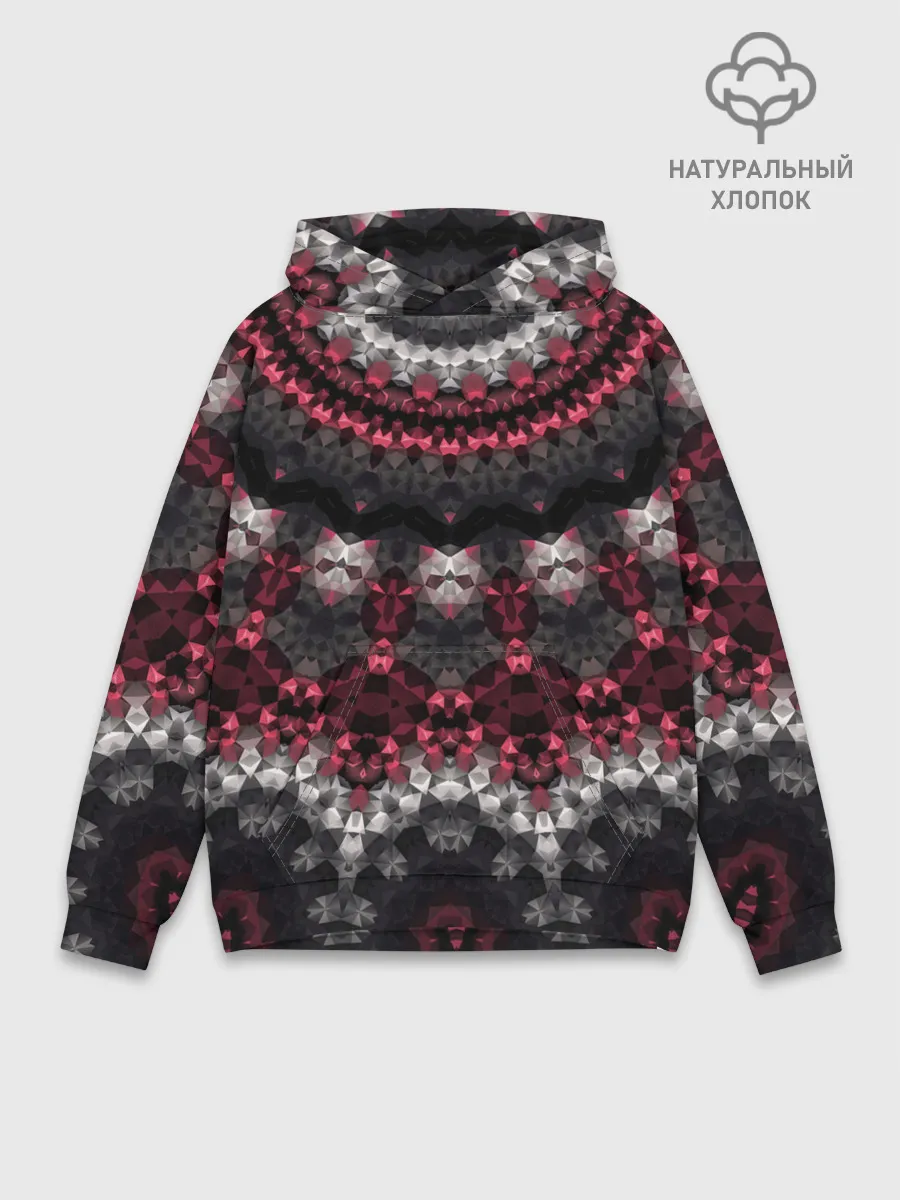 Худи мужской база хлопок / Красно-черный мозаичный узор