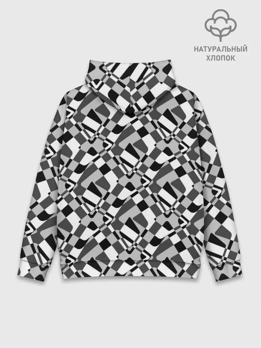 Худи мужской база хлопок / Черно-белый абстрактный узор