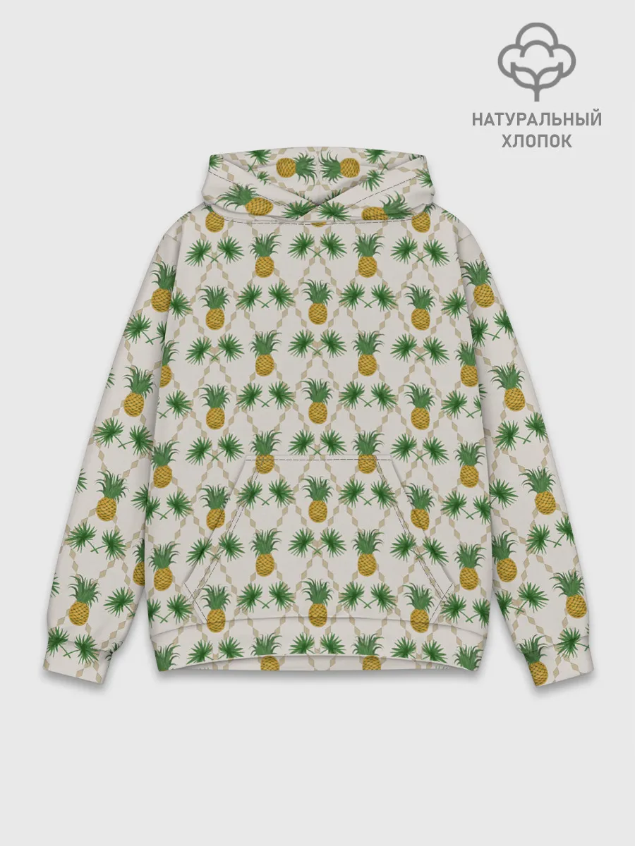 Худи мужской база хлопок / Узор ретро Ананасы