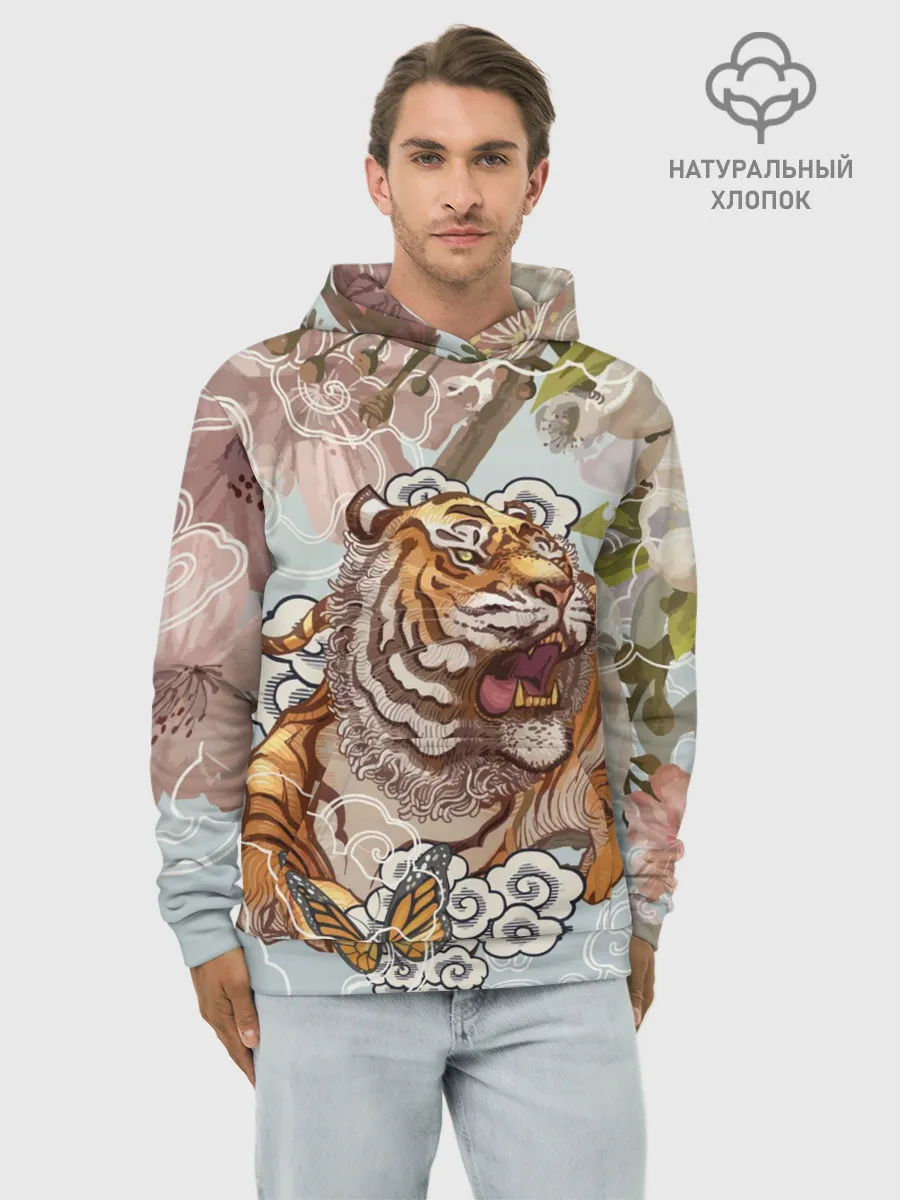 Худи мужской база хлопок / Тигр в облаках