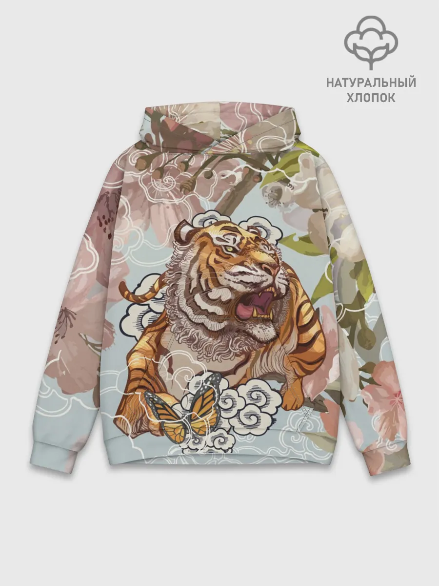 Худи мужской база хлопок / Тигр в облаках