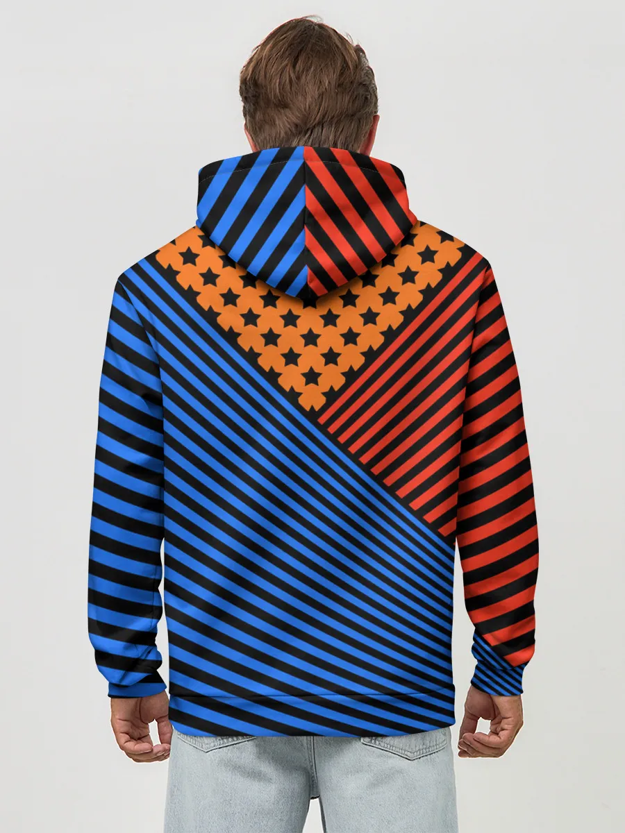 Худи мужской база хлопок / Комбинированный полосатый узор