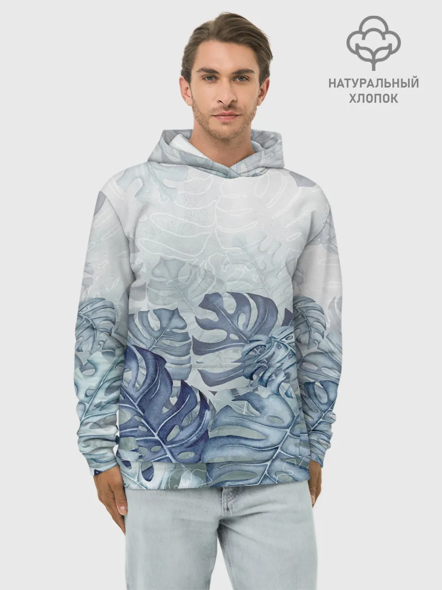 Худи мужской база хлопок / Синие листья