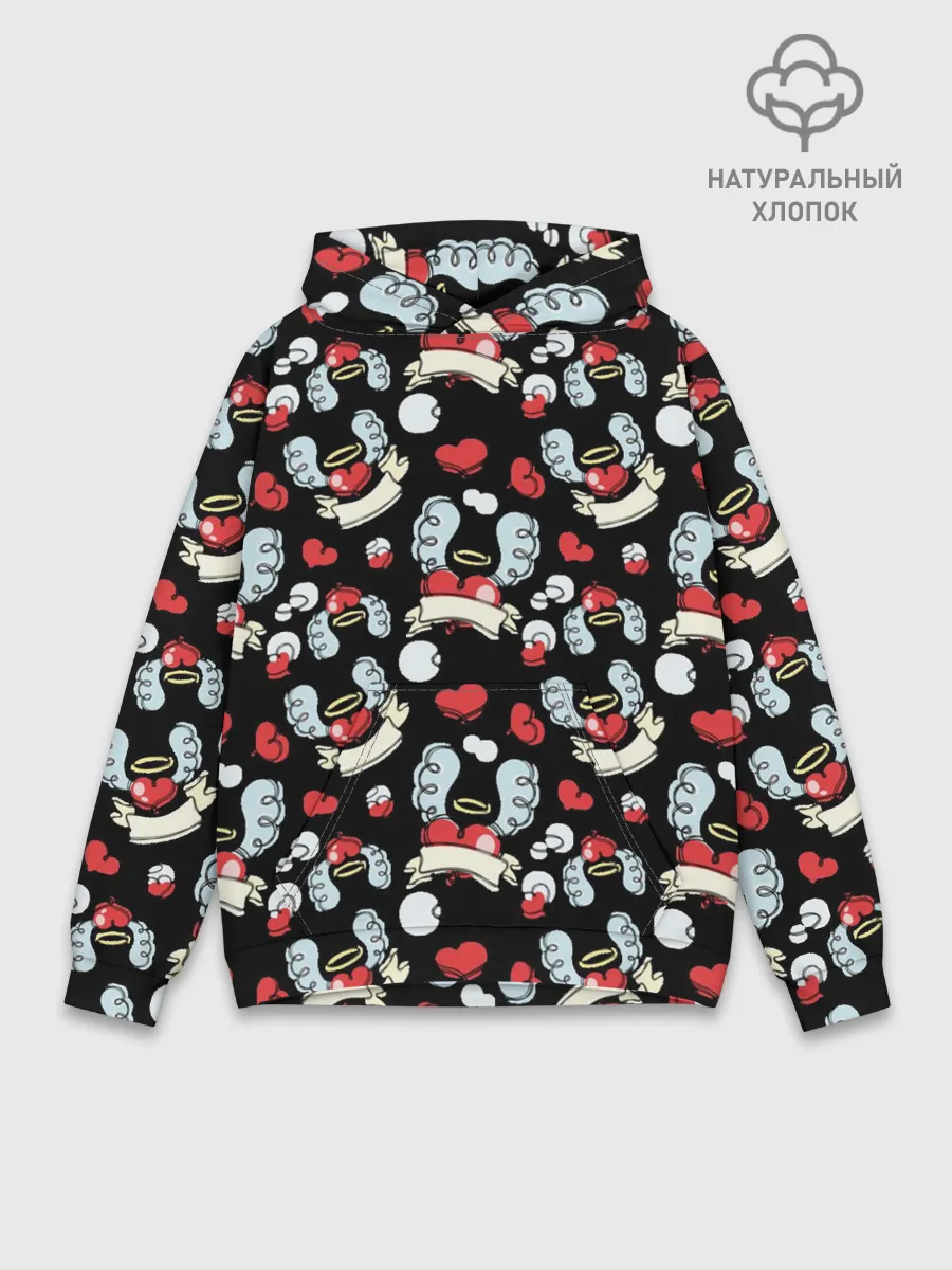 Худи мужской база хлопок / Сердца с крыльями